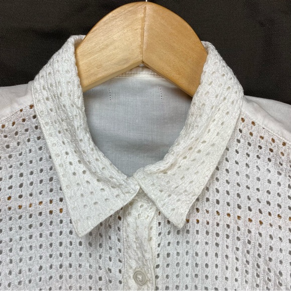White Knit Front Collared Shirt M - Picture 2 of 5
